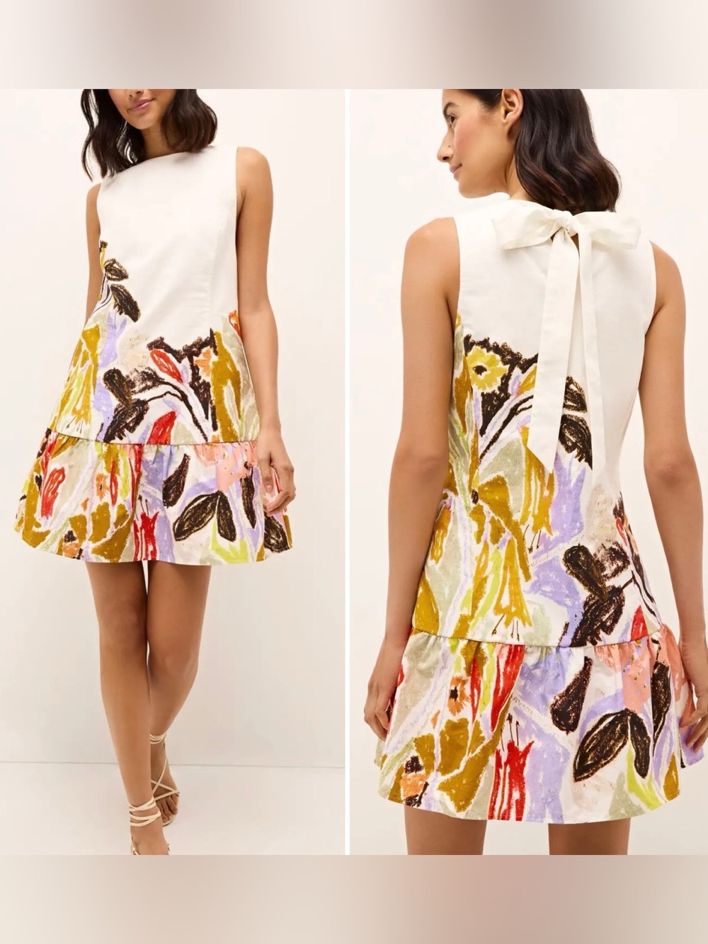 Marie Oliver Marilyn Dress Bouquet Floral Print Flounce Tie-Back Mini Dress XL